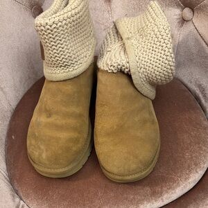 UGG Tan Winter Boots with Cream Knit Cuff